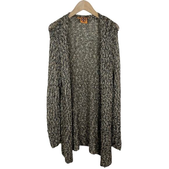Tory Burch Open Knit Crochet Open Front Cardigan Sweater Tan & Black Size XS - Picture 2 of 8